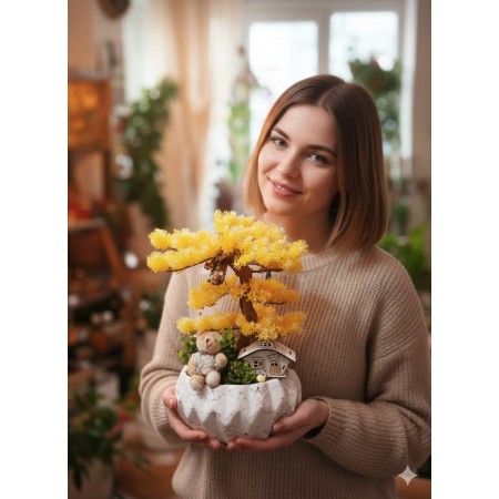 Taş Saksı Yapay Bonsai